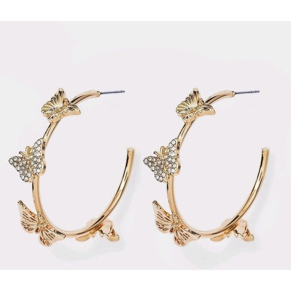 3/$15 SugarFix  BaubleBar Gold Crystal Wings Butterfly Hoop Embellished Earrings - Picture 1 of 1